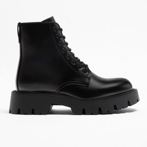 NWT. Zara Man Black Faux Leather Lace-Up Plain Boots. Size 6, 7, 8, 11